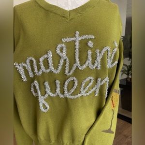 NEW! Queen of Sparkle olive green sweater. Love a Martini Queen 🫒